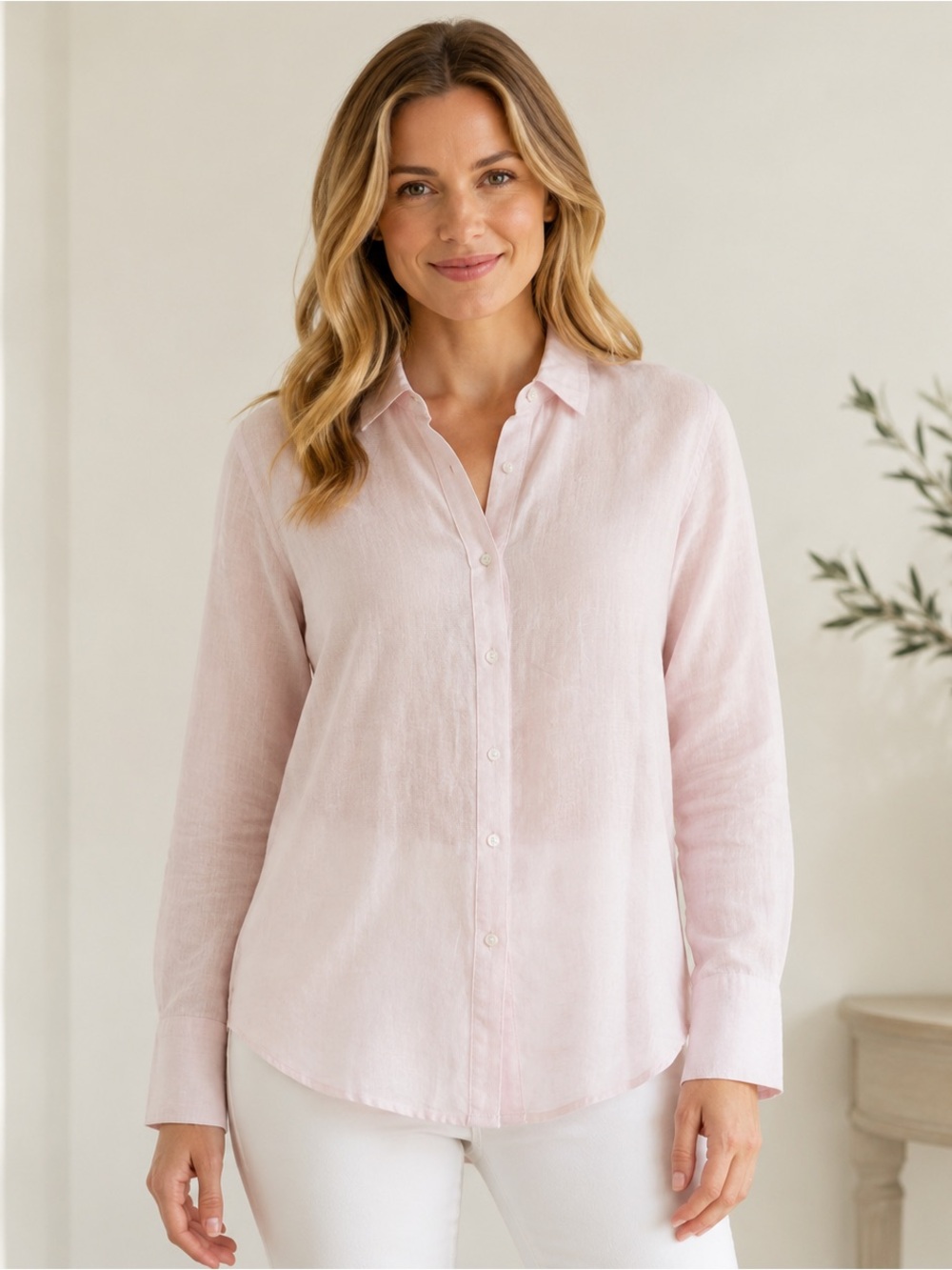 J. McLaughlin Pink 100% Linen Button Down Shirt Blouse Size M - Picture 2 of 9